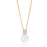 18ct Yellow Gold Akoya Cultured Pearl and Diamond Pendant and Chain