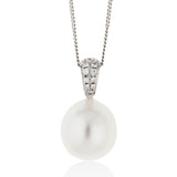 18ct White Gold South Sea Cultured Pearl and Diamond Pendant and Chain