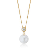 18ct Yellow Gold Akoya Cultured Pearl and Diamond Pendant and Chain