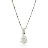 18ct White Gold Three Claw Set Pear Shaped Diamond Pendant and Chain