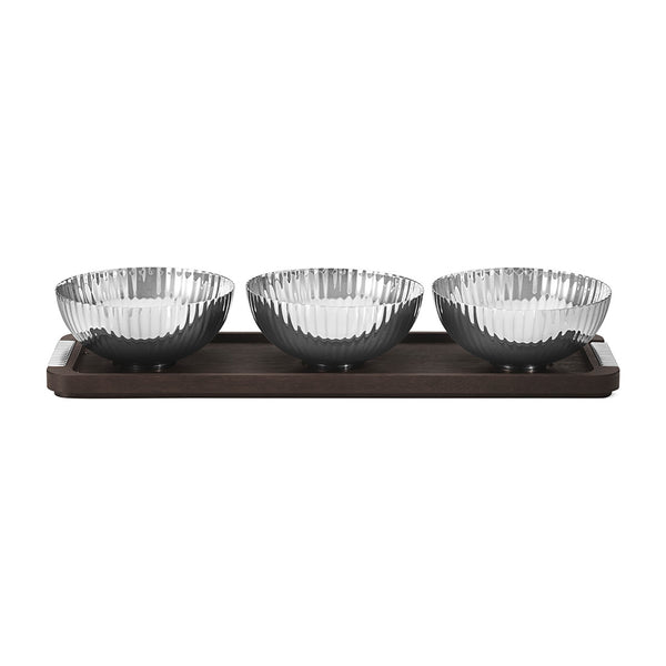 Georg Jensen Bernadotte Stainless Steel and Smoked Oak Tray with Bowls
