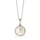 18ct White Gold Akoya Cultured Pearl and Diamond Pendant and Chain