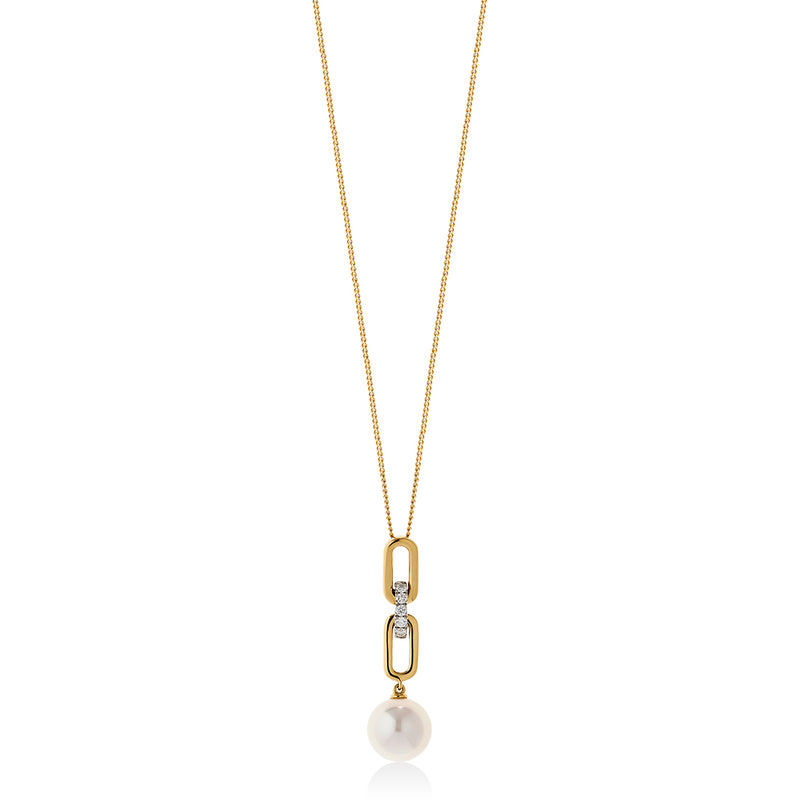 18ct Yellow and White Gold Akoya Cultured Pearl and Diamond Pendant and Chain