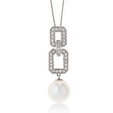 18ct White Gold Akoya Cultured Pearl and Diamond Pendant and Chain
