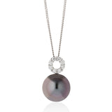 18ct White Gold Tahitian Cultured Pearl and Diamond Pendant and Chain
