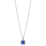 18ct White Gold Cushion Cut Tanzanite and Diamond Halo Cluster Pendant and Chain