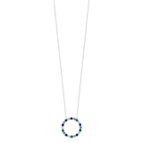 18ct White Gold Four Claw Set Round Cut Sapphire and Round Cut Tsavorite Circular Pendant and Chain