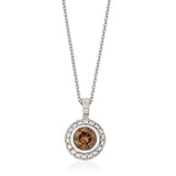 18ct White Gold Rub Set Round Brilliant Cut Brown Diamond and Round Brilliant Cut and Diamond Halo Cluster Pendant and Chain