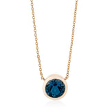 18ct Rose Gold Rub Set Round Cut London Blue Topaz Pendant and Chain