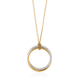 18ct White and Yellow Gold Pave Set Round Brilliant Cut Diamond Two Rings Pendant and Chain