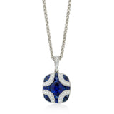 18ct White Gold Oval Cut Sapphire and Diamond Pendant and Chain