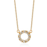 18ct Yellow Gold Four Claw Set Round Brilliant Cut Diamond Circular Pendant and Chain