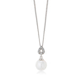 18ct White Gold Akoya Cultured Pearl and Diamond Pendant and Chain