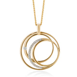 18ct Yellow Gold Pave Set Round Brilliant Cut Diamond Circular Pendant and Chain