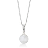 18ct White Gold Akoya Cultured Pearl and Diamond Pendant and Chain