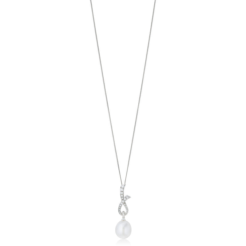 18ct White Gold South Sea Cultured Pearl and Diamond Pendant and Chain
