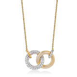 18ct Yellow and White Gold Pave Set Round Brilliant Cut Diamond Circular Pendant and Chain