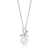 18ct White Gold Akoya Cultured Pearl and Diamond Pendant and Chain