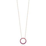 18ct Rose Gold Four Claw Set Round Cut Pink Sapphire and Round Cut Ruby Circular Pendant and Chain