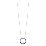 18ct White Gold Four Claw Set Round Cut Sapphire Circular Pendant and Chain