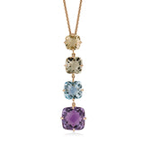 18ct Rose Gold Four Claw Set Multi-Faceted Cut Amethyst and Multi-Faceted Cut Mixed Gemstone Drop Pendant and Chain