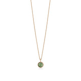 18ct Rose Gold Rub Set Cabochon Cut Green Amethyst and Round Brilliant Cut Diamond Halo Cluster Pendant and Chain