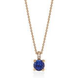 18ct Rose Gold Four Claw Set Round Cut Tanzanite and Round Brilliant Cut Diamond Pendant and Chain