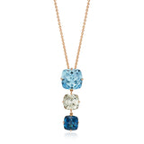 18ct Rose Gold Multi-Faceted Cut Blue Topaz and Multi-Faceted Cut Green Amethyst and London Blue Topaz Drop Pendant and Chain