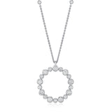 18ct White Gold Rub Set Round Brilliant Cut Diamond Circular Pendant and Chain