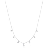 18ct White Gold Rub Set Round Brilliant Cut Diamond Trace Link Necklace