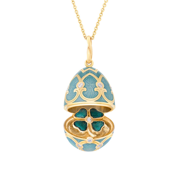 Fabergé Heritage Palais Tsarskoye Selo 18ct Yellow Gold Turquoise Enamel Pendant and Chain with a Cl