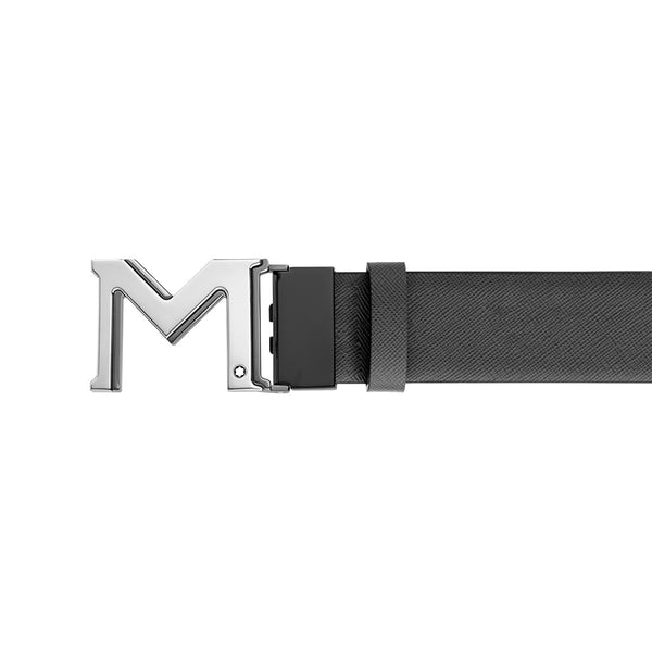 Montblanc M Grey and Black Leather Reversible Belt