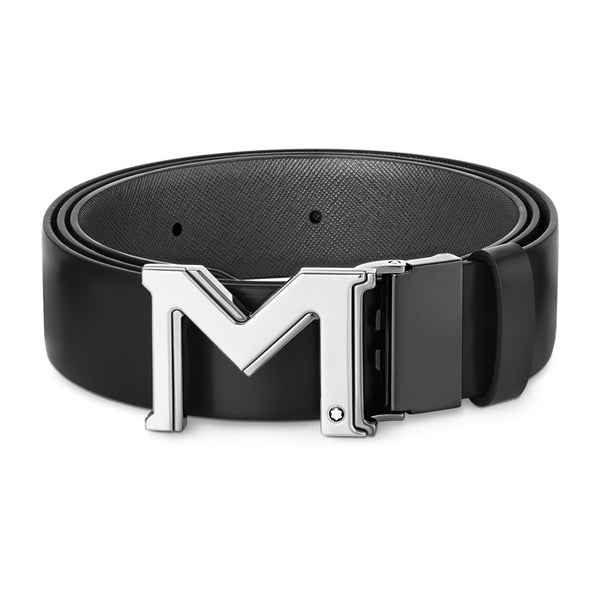 Montblanc M Grey and Black Leather Reversible Belt
