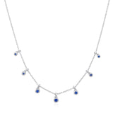 18ct White Gold Rub Set Round Cut Sapphire Trace Link Necklace