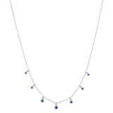 18ct White Gold Rub Set Round Cut Sapphire Trace Link Necklace