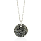 Piccolo 18ct White Gold Pave Set Round Brilliant Cut Black Diamond Cluster Pendant and Chain