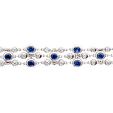 18ct White Gold Rub Set Round Cut Sapphire and Round Brilliant Cut Diamond Three Strand Bracelet