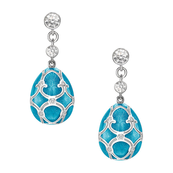 Fabergé Heritage 18ct White Gold Blue Enamel and Diamond Drop Earrings