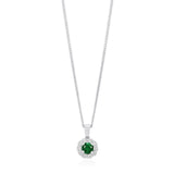 18ct White Gold Four Claw Set Round Cut Emerald and Round Brilliant Cut Diamond Floral Cluster Pendant