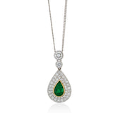 18ct Yellow and White Gold Emerald and Diamond Double Halo Cluster Pendant and Chain