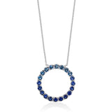 18ct White Gold Four Claw Set Round Cut Sapphire Circular Pendant and Chain