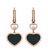 Chopard Happy Hearts 18ct Rose Gold Onyx and Diamond Drop Earrings