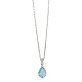 18ct White Gold Briolette Cut Aquamarine and Diamond Drop Pendant and Chain