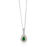 18ct Yellow and White Gold Emerald and Diamond Double Halo Cluster Pendant and Chain