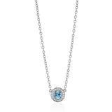 18ct White Gold Round Cut Aquamarine and Diamond Halo Cluster Pendant and Chain