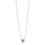 18ct White Gold Round Cut Aquamarine and Diamond Halo Cluster Pendant and Chain