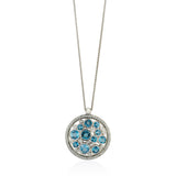18ct White Gold Round Cut Aquamarine and Diamond Cluster Pendant and Chain