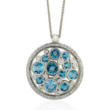 18ct White Gold Round Cut Aquamarine and Diamond Cluster Pendant and Chain