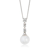 18ct White Gold Akoya Cultured Pearl and Diamond Pendant and Chain