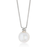 18ct White Gold Akoya Cultured Pearl and Diamond Pendant and Chain
